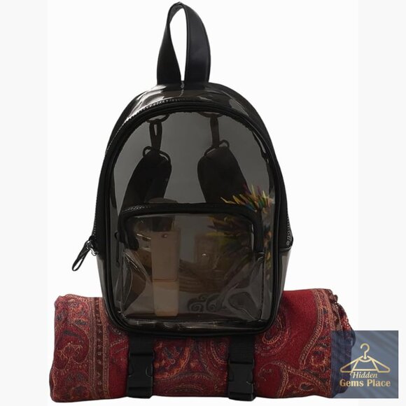 black clear mini backpack BTOOP for Stadium Events 12x12x6 Small Transparent Backpacks Plastic See Through Clear Bag for Concerts Work Festival Security Travel Clear backpack Unineovo Mini Clear Backpack for